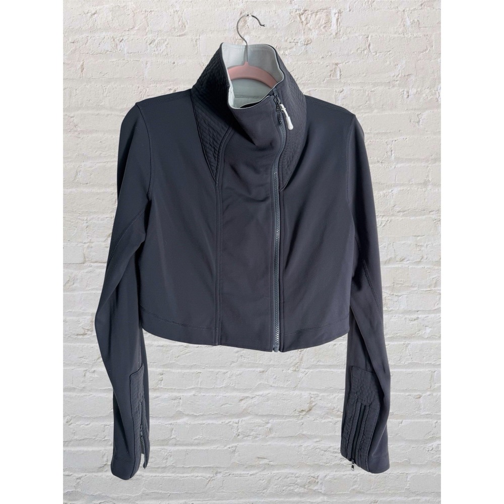 Lululemon Women Jacket 10 Gray Principal Crop Lined Mock Neck Full Zip 2010 Rare